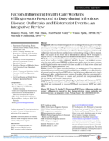 Factors Influencing Health Care Workers’ Willingness to Respond to Duty during Infectious Disease Outbreaks and Bioterrorist Events: An Integrative Review