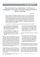 Resisting the Guru Mentality: An Essay on Pedagogies Towards Personal Empowerment in Actor Training