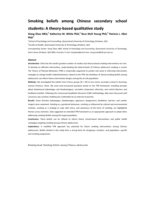 Smoking Beliefs Among Chinese Secondary School Students: A Theory-Based Qualitative Study