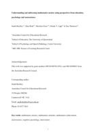 Understanding and addressing mathematics anxiety using perspectives from education, psychology and neuroscience