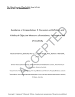 Avoidance or Incapacitation: A Discussion on Definition and Validity of Objective Measures of Avoidance, Persistence, and Overactivity