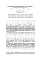 Investigating the professional learning and development of mathematics teacher educators: A theoretical discussion and research agenda