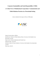 Corporate Sustainability and Social Responsibility (CSSR): A Critical View of Multinational Corporations’ Communication and Public Relations Practices in a Postcolonial Setting