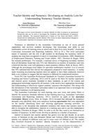 Teacher Identity and Numeracy: Developing an Analytic Lens for Understanding Numeracy Teacher Identity