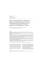 Home or Residential Care? The Role of Behavioral and Psychosocial Factors in Determining Discharge Outcomes for Inpatients with Huntington's Disease