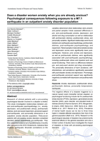 Does a disaster worsen anxiety when you are already anxious? Psychological consequences following exposure to a M7.1 earthquake in an outpatient anxiety disorder population
