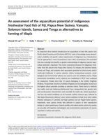 An assessment of the aquaculture potential of indigenous freshwater food fish of Fiji, Papua New Guinea, Vanuatu, Solomon Islands, Samoa and Tonga as alternatives to farming of tilapia