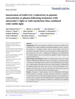 Inactivation of SARS-CoV-2 infectivity in platelet concentrates or plasma following treatment with ultraviolet C light or with methylene blue combined with visible light