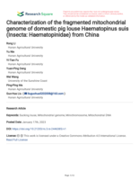 Characterization of the fragmented mitochondrial genome of domestic pig louse Haematopinus suis (Insecta: Haematopinidae) from China