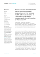 A critical review of research into mental health consumers' perspectives on their physical health: Is there an absence of consumers in the design, conduct, analysis and reporting of this research?
