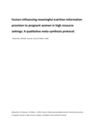 Factors influencing meaningful nutrition information provision to pregnant women in high resource settings: A qualitative meta-synthesis protocol