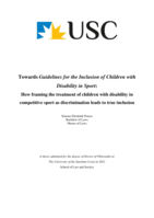 Towards Guidelines for the Inclusion of Children with Disability in Sport: How framing the treatment of children with disability in competitive sport as discrimination leads to true inclusion
