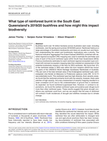 What type of rainforest burnt in the South East Queensland's 2019/20 bushfires and how might this impact biodiversity