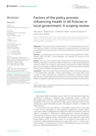 Factors of the policy process influencing Health in All Policies in local government: A scoping review