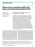 Climate-driven zooplankton shifts cause large-scale declines in food quality for fish