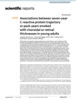 Associations between seven-year C-reactive protein trajectory or pack-years smoked with choroidal or retinal thicknesses in young adults
