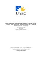 Developing and applying a measure to explore social capital, resiliance, and psychological well-being in postgraduate students