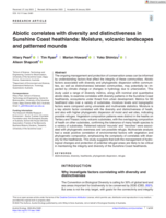 Abiotic correlates with diversity and distinctiveness in Sunshine Coast heathlands: Moisture, volcanic landscapes and patterned mounds